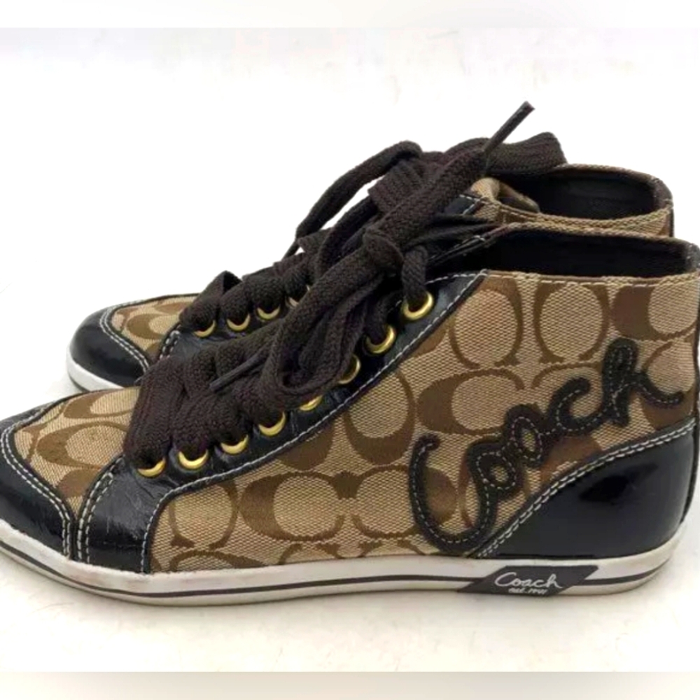 Coach Designer Brendi Q1083 High Top Signature Monogram Brown Sneakers Shoes 7B